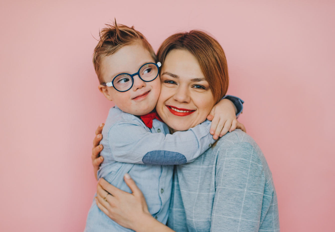 Tender feelings between mom and son with Down syndrome